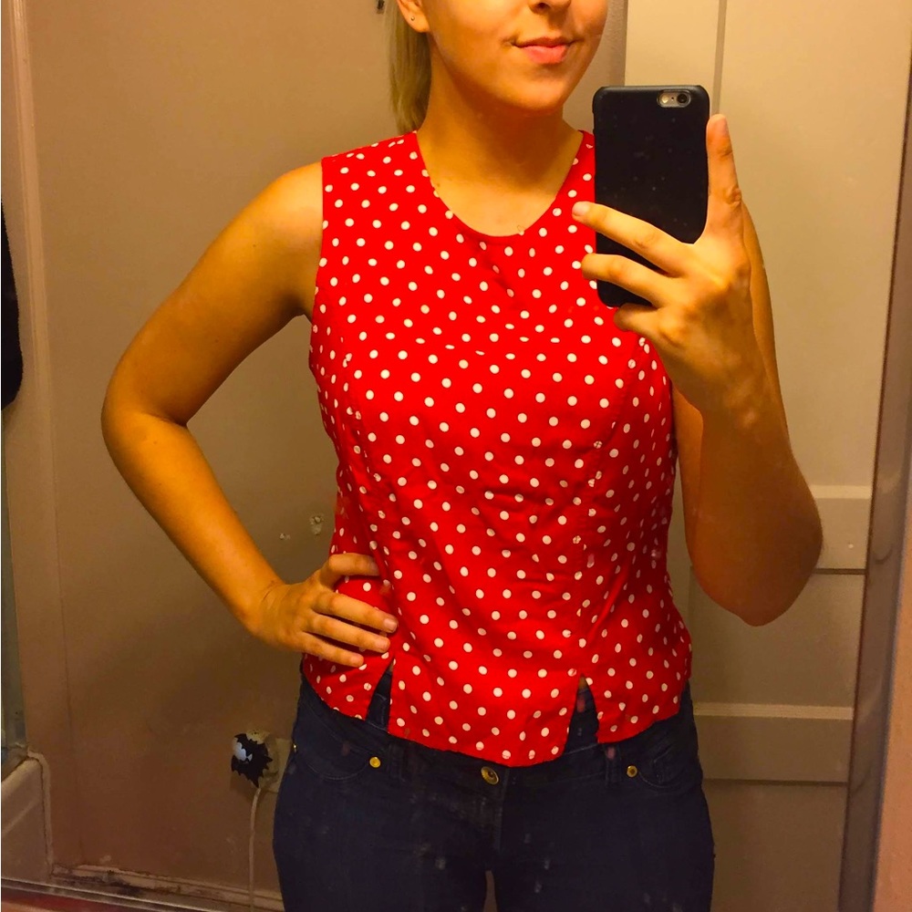 Vintage Red & White Polka Dots Blouse with buttons down the back